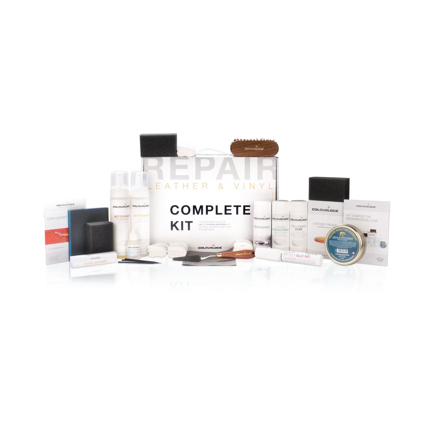 Kit complet de réparation du cuir ND COLOURLOCK avec cuir liquide neutre et AVEC coloration