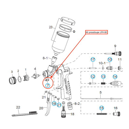 Iwata LPH-80 - Kit de réparation presetoupe pour pistolet à gravité