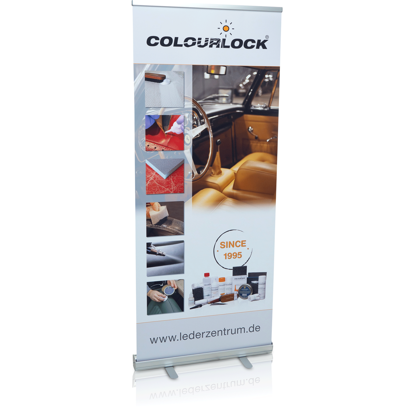 Roll-Up COLOURLOCK pour une utilisation en intrieur, pied et cadre en aluminium, 86 x 210 x 38 cm