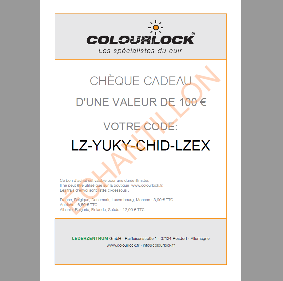 Chèque cadeau COLOURLOCK®, 100 euros